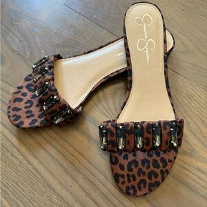 Jessica Simpson Brown Leopard Slide Sandals - Size 11